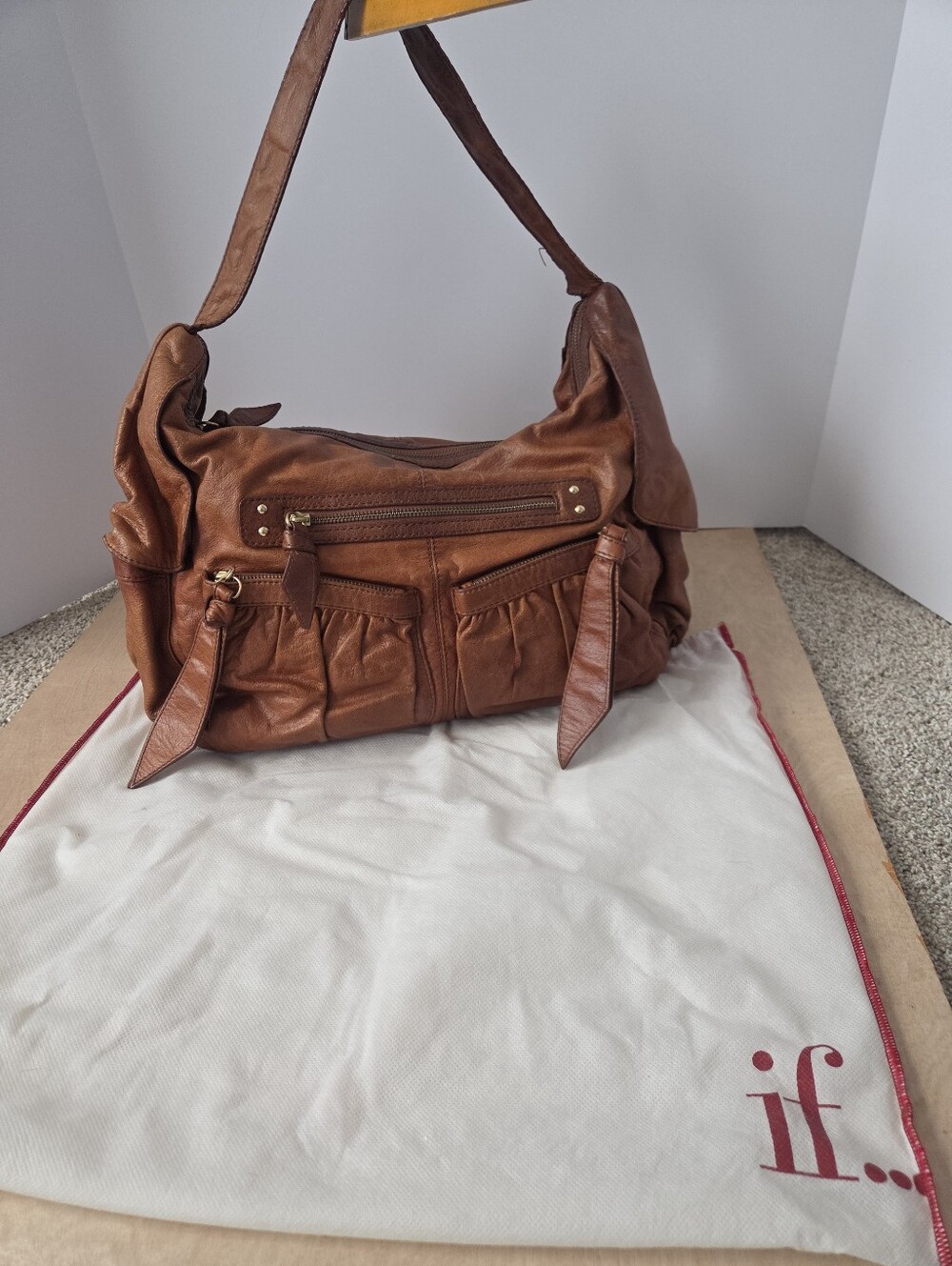 Isabella Fiore Cognac Leather Boho Bag